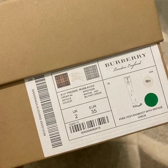 Burberry Olive Knee-High Nova Check Rain Boot - Picture 6 of 13